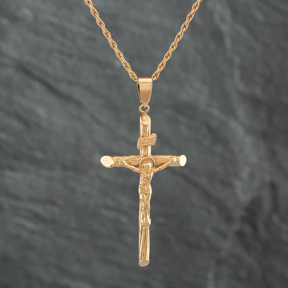 Second Hand 9ct Yellow Gold Crucifix Cross Pendant 20 Inch Prince Of  Wales Chain 41141618