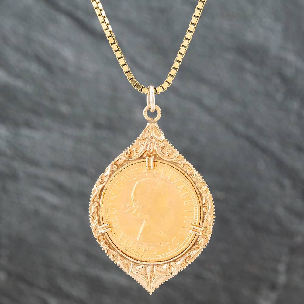 Second Hand 9ct Yellow Gold 1968 Full Sovereign Pendant 20 Inch