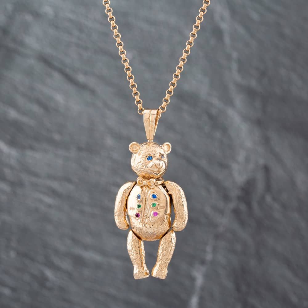 Second Hand 9ct Yellow Gold Cubic Zirconia Teddy Bear Pendant 20 Inch  Belcher Chain 41141787