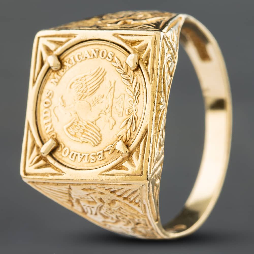 Second Hand 9ct Yellow Gold Peso Stamp Coin Ring