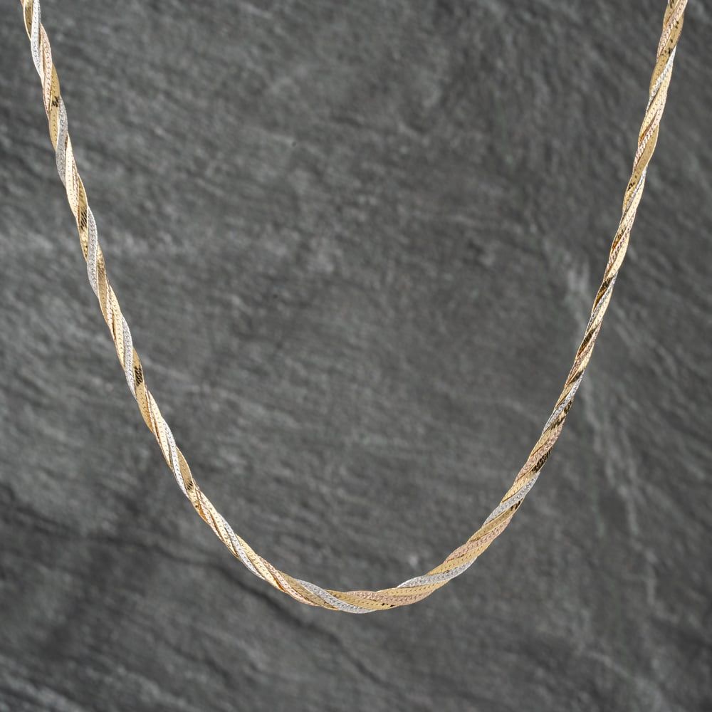 Second Hand 14ct Three Colour Gold Three Strand Twist 15 Inch