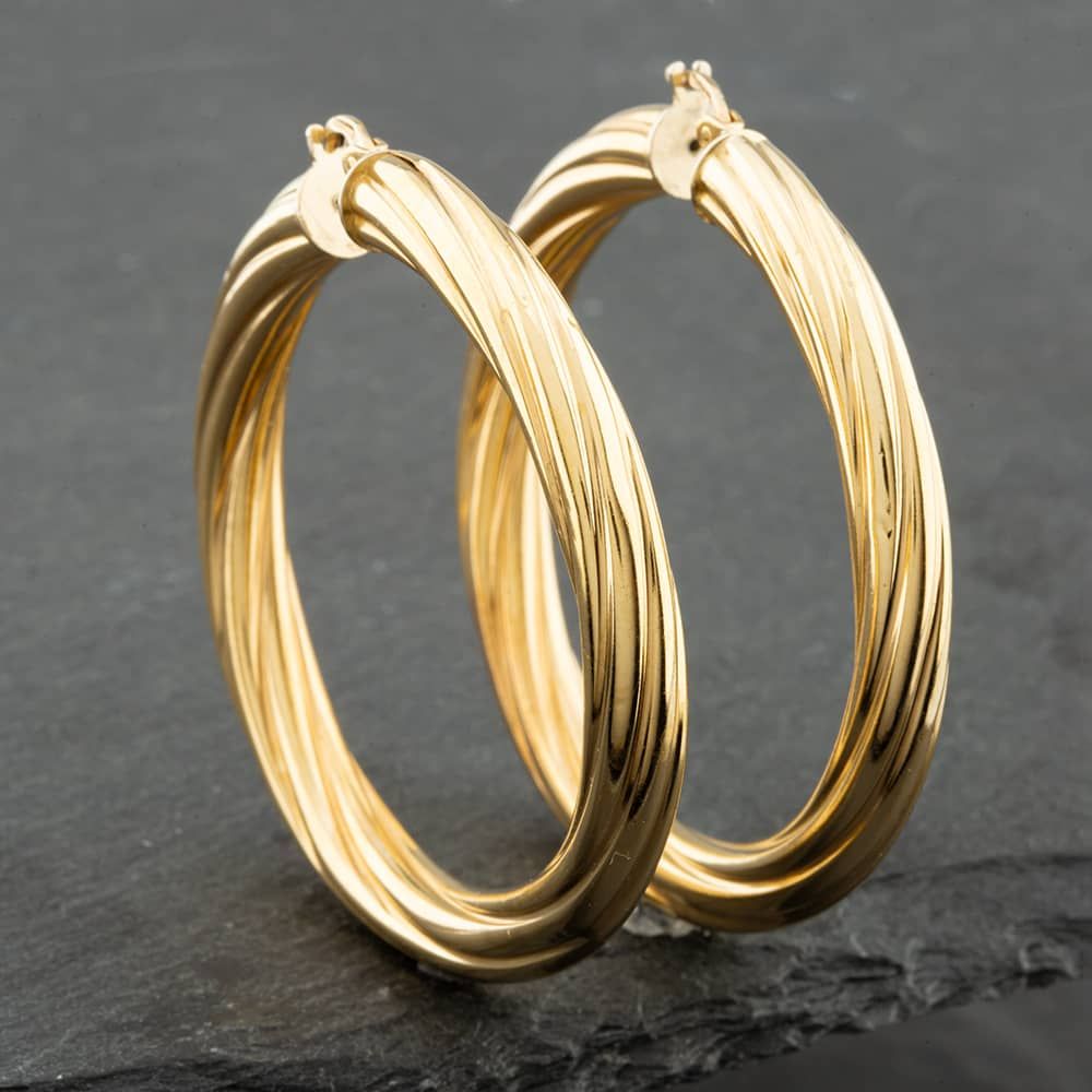 Second Hand 9ct Yellow Gold Large Twisted Hoop Earrings 41171164