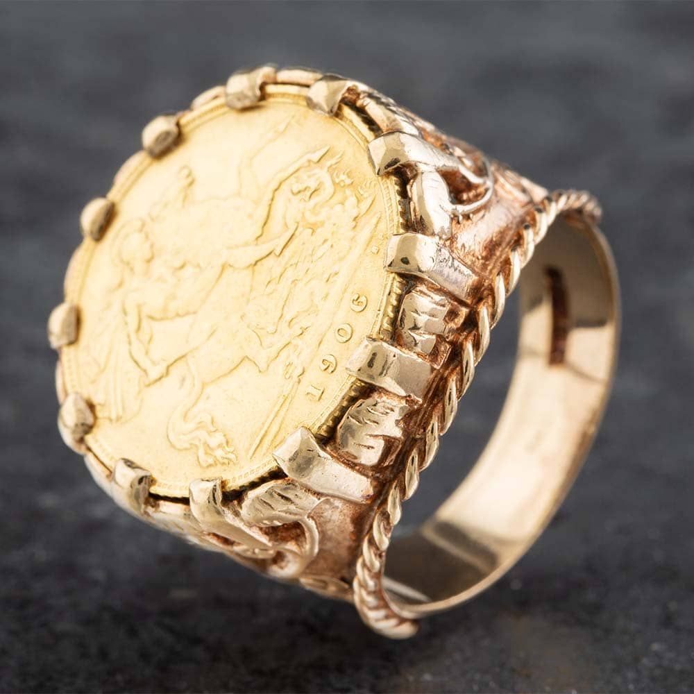 Second Hand 9ct Yellow Gold 1906 Half Sovereign Coin Ring 41201063