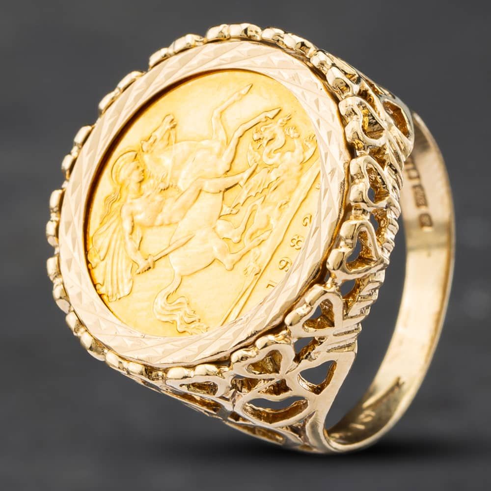 Second Hand 9ct Yellow Gold 1982 Half Sovereign Coin Ring