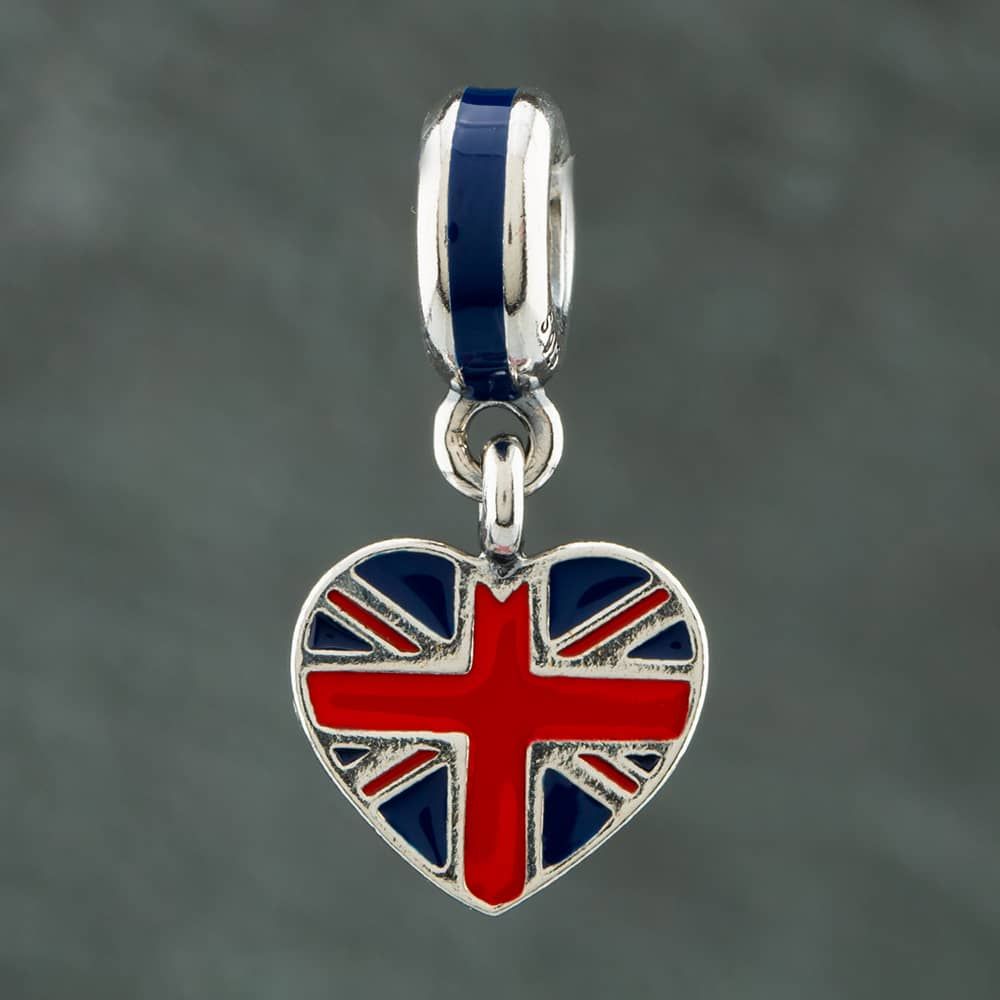 Second Hand Pandora Silver Heart Union Jack Dangle Charm 41221098