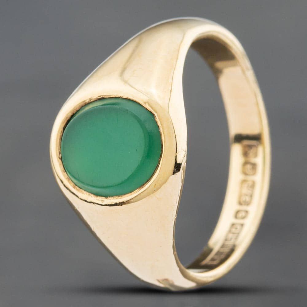 Second Hand 9ct Yellow Gold Green Chrysoprase Oval Signet Ring