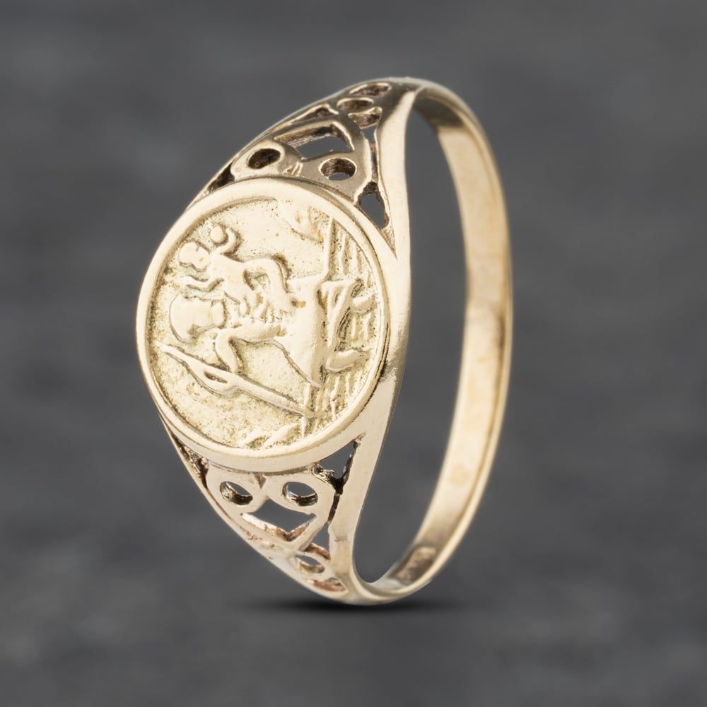 Second Hand 9ct Yellow Gold St Christopher Signet Ring 41341885