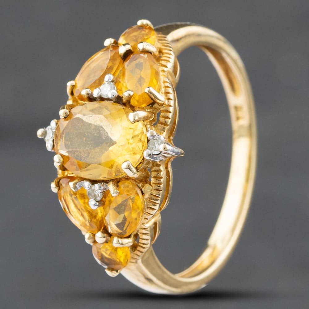 9ct Yellow Gold Citrine and Diamond Dress Ring Second Hand 9ct Yellow Gold  Citrine & Brilliant Cut Diamond Cluster ...