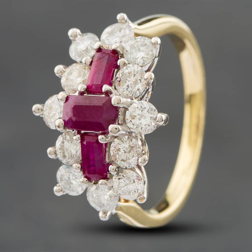 Second Hand 9ct Yellow Gold Ruby & Brilliant Cut Diamond Cluster Ring ...