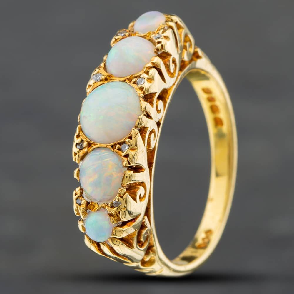 Second Hand Vintage 18ct Yellow Gold Opal Single Cut Diamond