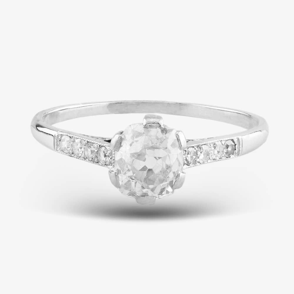 Second Hand Vintage White Gold Old Diamond Oval Solitaire Ring