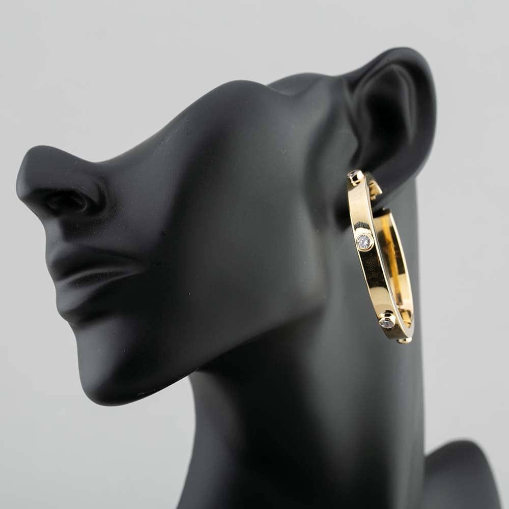 Second Hand 9ct Gold Cubic Zirconia Large Hoop Earrings thbaker