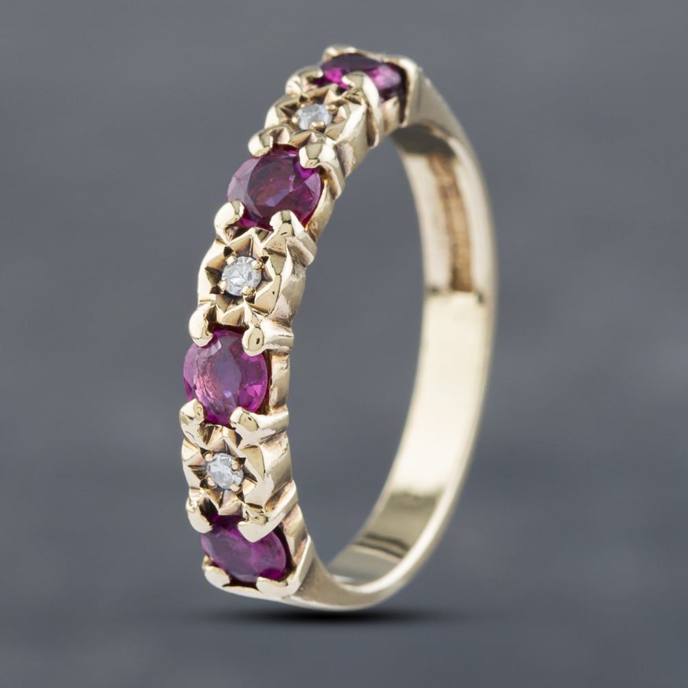 Second Hand 9ct Yellow Gold Ruby & Diamond Half Eternity Ring 41671461 ...