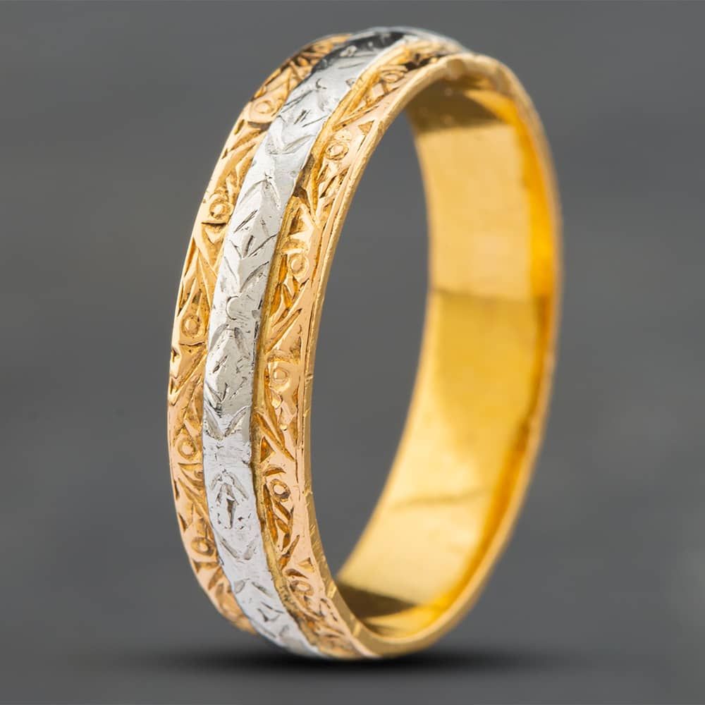 Second Hand 22ct Three Colour Gold Patterned Wedding Ring