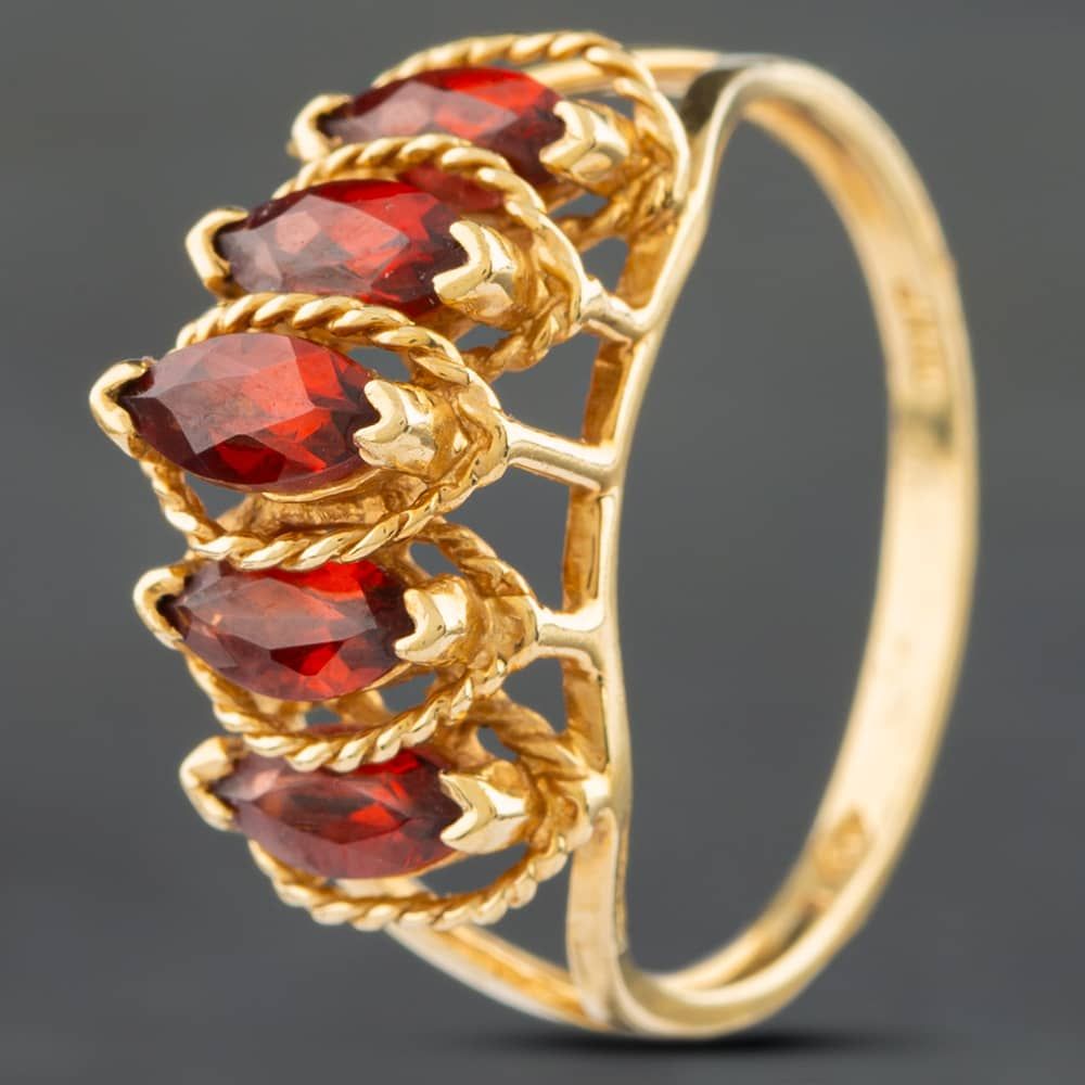 Second Hand 9ct Yellow Gold Garnet Tiered Five Stone Dress Ring