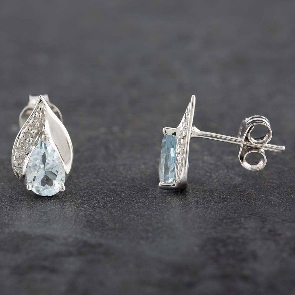 Second Hand 9ct White Gold Aquamarine Diamond Pear Shaped