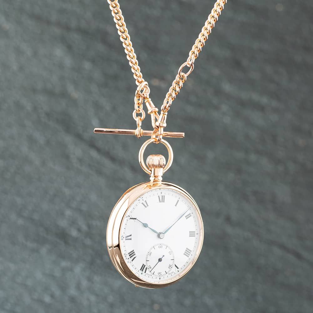 Second Hand 9ct Gold T-Bar Curb Albert Chain Vintage Pocket Watch