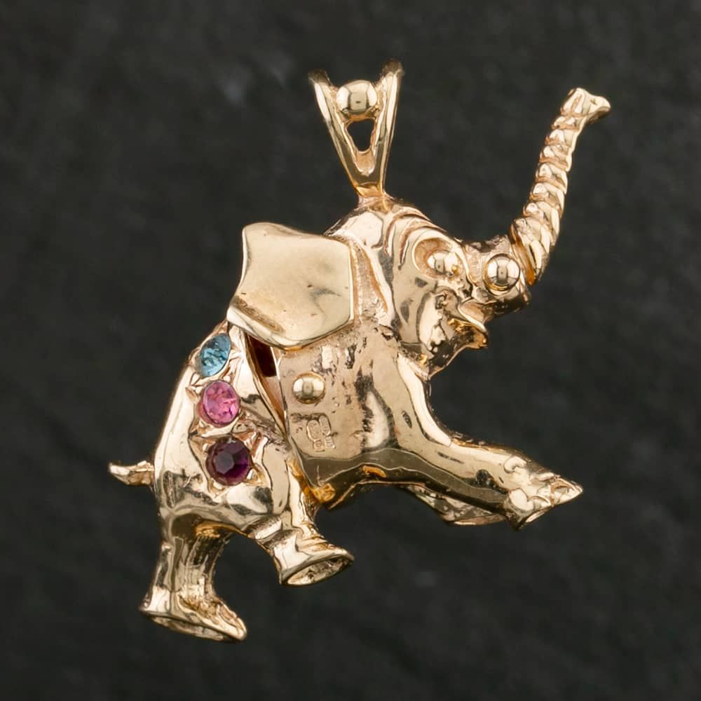 Second Hand 9ct Gold Multi Stone Moveable Elephant Loose Pendant