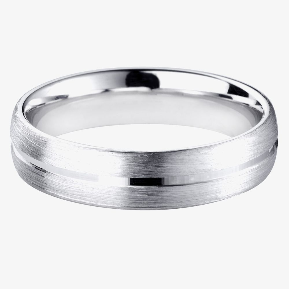 Four Line Pattern With Shiny And Matt Finish 9ct White Gold 4mm Wedding Ring main image 0