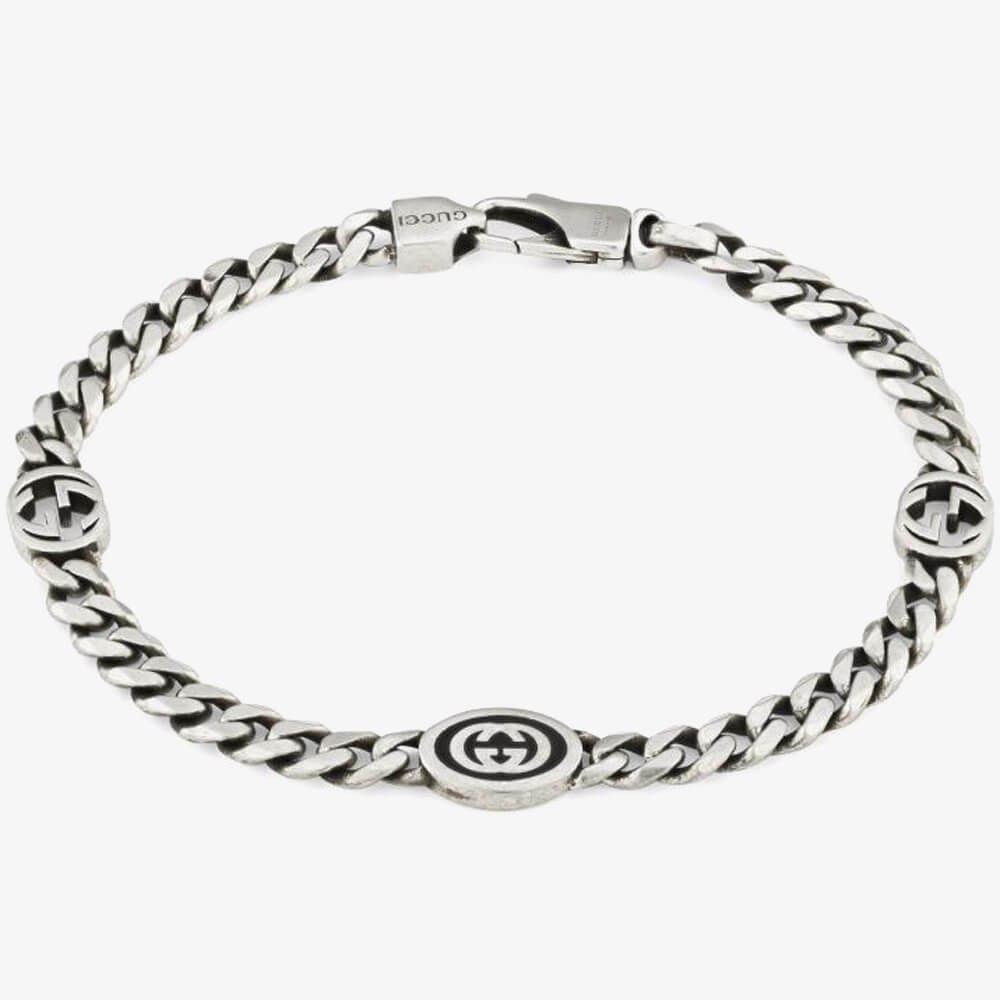 Gucci YBA678660001 Interlocking Silver & Black Enamel Bracelet