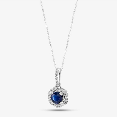 Sapphire and diamond halo pendant Necklace