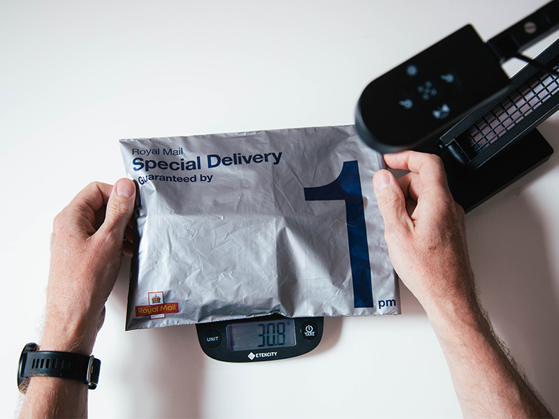 Picture of item being weighed in packaging